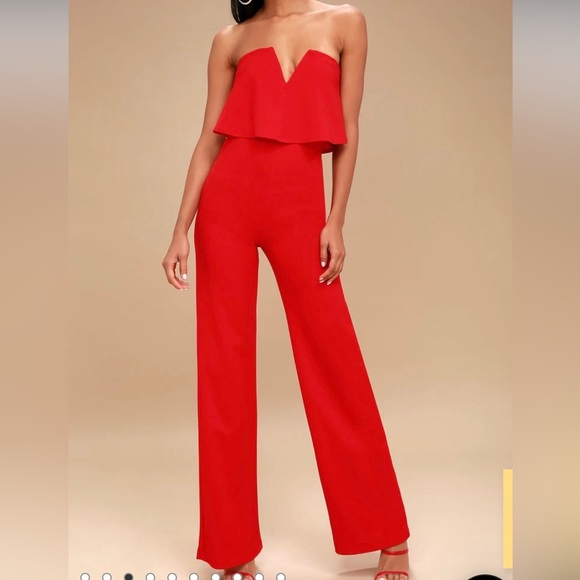 Lulus Pants - Lulu’s Power of Love Red Strapless Jumpsuit Size Large New